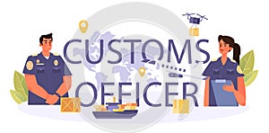 Customs officer typographic header. Passport control at the airport