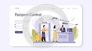 Customs officer web banner or landing page. Passport control