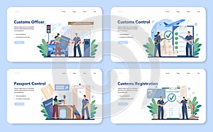 Customs officer web banner or landing page set. Passport control at the airport.