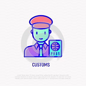 Customs thin line icon: officer checking passport