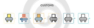Customs vector icon in 6 different modern styles. Black, two colored customs icons designed in filled, outline, line and stroke