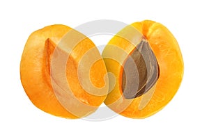 Cut apricot fruits isolated on white