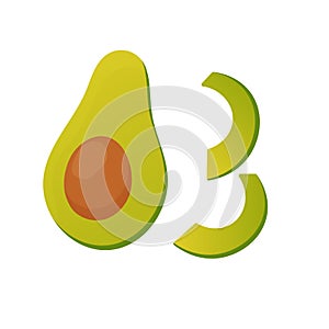 Cut avocado, avacado slices. vector illustration on white background