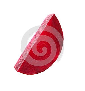 Cut boiled red beet on white