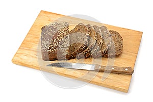 Cut bread on breadboard