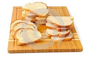 Cut bread on breadboard