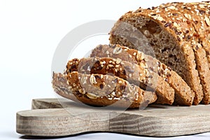 Cut bread on cutting wooden board