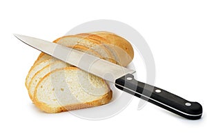 The cut bread with a knife