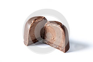 Cut Chocolate bonbons filled with chocolate cream