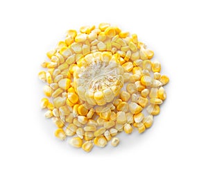 Cut corn cob and kernels on white background