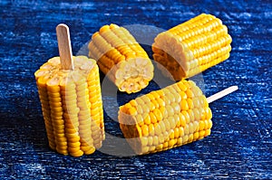 Cut corn on the cob on a stick