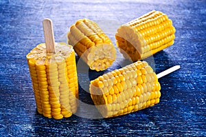 Cut corn on the cob on a stick