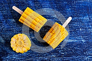 Cut corn on the cob on a stick