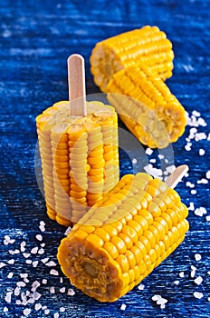 Cut corn on the cob on a stick
