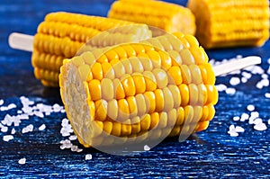 Cut corn on the cob on a stick