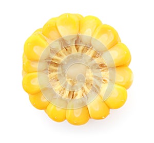 Cut corn cob on white background