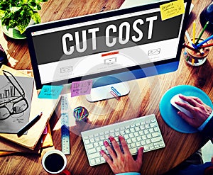 Cut Cost Reduce Recession Deficit Economy FInance Concept photo