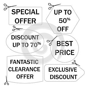 Cut coupons sale, special offer, vector. Scissors and coupon.