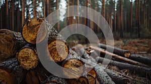 cut down trees in the forest. Selective focus