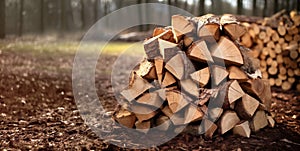 Cut firewood logs stacked ready to use with white background