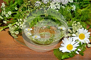 Cut flowers in water bowl