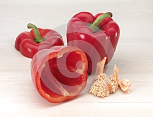 Cut fresh red bell peppers