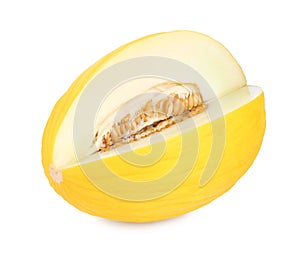 Cut fresh ripe melon isolated on white