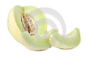 Cut fresh ripe melon isolated on white