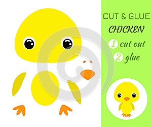 Cut and glue baby chicken. Educational paper game for preschool children