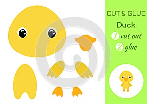 Cut and glue baby duck. Education developing worksheet. Color paper game for preschool children. Cut parts of image and glue on