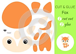 Cut and glue baby fox. Education developing worksheet. Color paper game for preschool children. Cut parts of image and glue on
