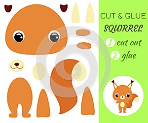 Cut and glue baby squirrel. Educational paper game for preschool children