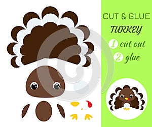 Cut and glue baby turkey. Educational paper game for preschool children