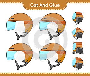 Cut and glue, cut parts of Hockey Helmet and glue them. Educational children game, printable worksheet, vector illustration