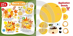 Cut Glue Lion of Autumn Leaves Children Paper Application Game