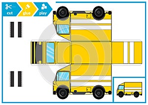 Cut and glue a paper car. Children art game for activity page. Paper 3d track. Vector illustration.