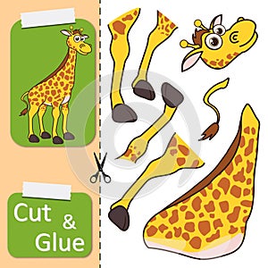 Cut and glue the paper Giraffe. Create application the cartoon fun Giraffe. Education riddle entertainment, amusement for children