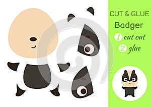 Cut and glue paper little badger. Kids crafts activity page. Educational game for preschool children. DIY worksheet