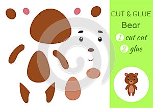 Cut and glue paper little bear. Kids crafts activity page. Educational game for preschool children. DIY worksheet. Kids art game