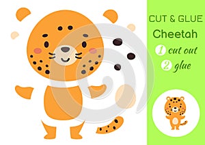 Cut and glue paper little cheetah. Kids crafts activity page. Educational game for preschool children. DIY worksheet