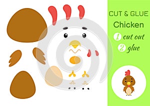 Cut and glue paper little chicken. Kids crafts activity page. Educational game for preschool children. DIY worksheet. Kids art