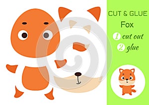 Cut and glue paper little fox. Kids crafts activity page. Educational game for preschool children. DIY worksheet. Kids