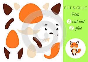 Cut and glue paper little fox. Kids crafts activity page. Educational game for preschool children. DIY worksheet. Kids art game