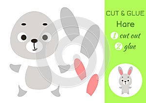 Cut and glue paper little hare. Kids crafts activity page. Educational game for preschool children. DIY worksheet. Kids