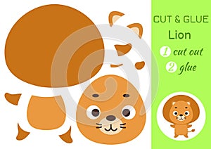 Cut and glue paper little lion. Kids crafts activity page. Educational game for preschool children. DIY worksheet. Kids