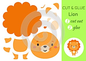 Cut and glue paper little lion. Kids crafts activity page. Educational game for preschool children. DIY worksheet. Kids