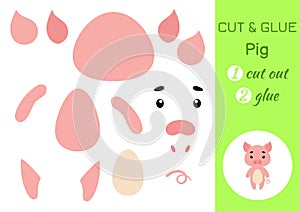 Cut and glue paper little pig. Kids crafts activity page. Educational game for preschool children. DIY worksheet. Kids art game