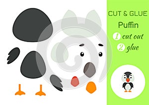Cut and glue paper little puffin. Kids crafts activity page. Educational game for preschool children. DIY worksheet. Kids art game