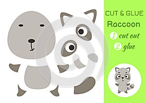 Cut and glue paper little raccoon. Kids crafts activity page. Educational game for preschool children. DIY worksheet