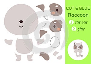 Cut and glue paper little raccoon. Kids crafts activity page. Educational game for preschool children. DIY worksheet